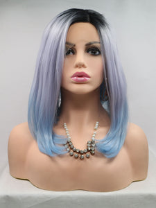 12" Rooted Ombre Pastel Blue Lace Front Wig 475