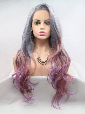 Gray Pink Mixed Lace Front Wig 640