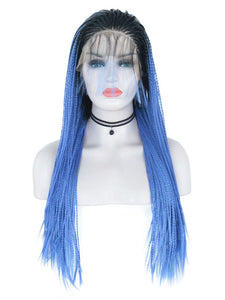 26" Rooted Ultramarine Blue Braided Lace Front Wig 490