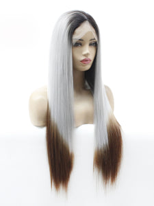 Rooted Gray to Brown Lace Front Wig 650