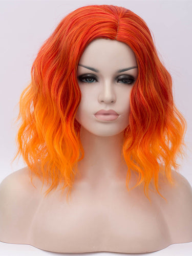 Sunset Orange Bob Wavy Regular Wig 215