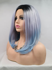 12" Rooted Ombre Pastel Blue Lace Front Wig 475