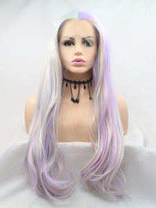 26" Pastel Rainbow Wavy Lace Front Wig 532