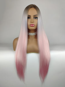 Rooted Blue to Pink Regular Wig 264