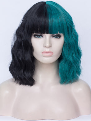 Half Black Half Green Regular Wig 739