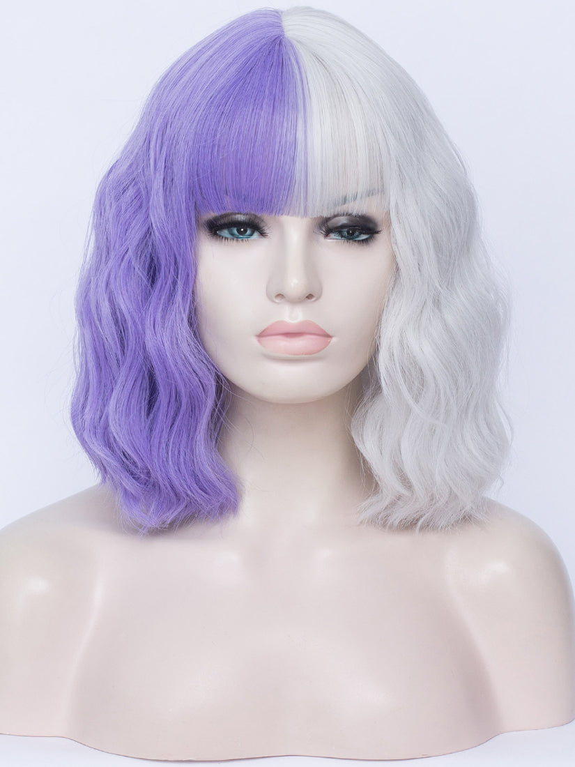 Half Purple Half White Regular Wig 744