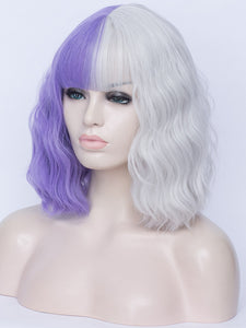 Half Purple Half White Regular Wig 744