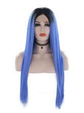 Load image into Gallery viewer, Black Root Ultramarine Blue Lace Front Wig 036
