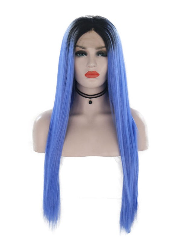 Black Root Ultramarine Blue Lace Front Wig 036