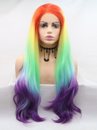 Rainbow Wavy Lace Front Wig 474