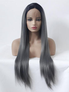 Black Root Dark Grey Lace Front Wig 160
