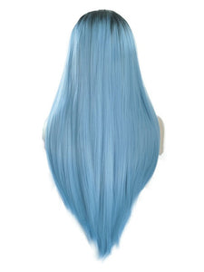Black Root Pastel Blue Lace Front Wig 026