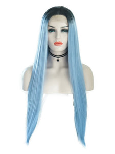 Black Root Pastel Blue Lace Front Wig 026