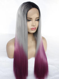 Rooted Grey To Purple Lace Front Wig 396
