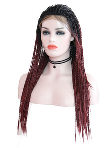 Black Root Wine Red Braided Lace Front Wig 093