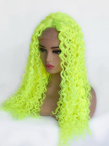 Neon Green Curly Lace Front Wig 423
