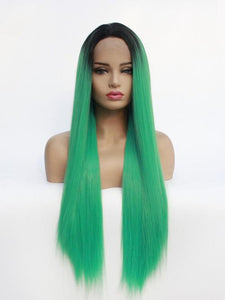 Black Root Light Green Lace Front Wig 171