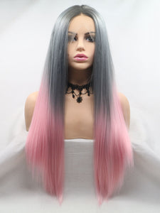 24“ Rooted Ombre Gray to Pink Lace Front Wig 528