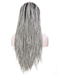 Black Root Grey Braided Lace Front Wig 092