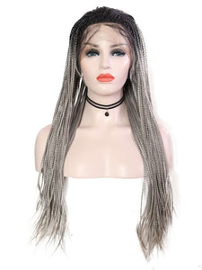 Black Root Grey Braided Lace Front Wig 092