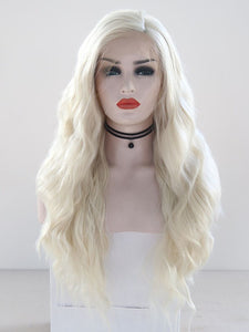 Ice White Blonde Wavy Lace Front Wig 023
