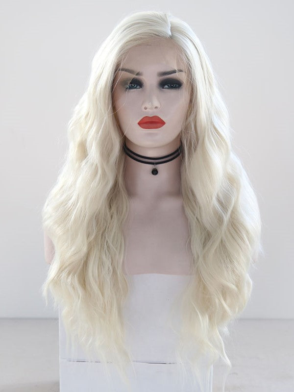 Ice White Blonde Wavy Lace Front Wig 023