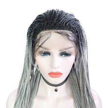 Load image into Gallery viewer, Black Root Grey Braided Lace Front Wig 092