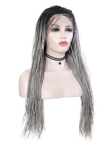 Black Root Grey Braided Lace Front Wig 092