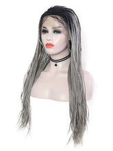 Load image into Gallery viewer, Black Root Grey Braided Lace Front Wig 092