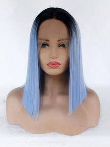 12" Rooted Baby Blue Bob Lace Front Wig 399