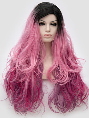 Mixed Pink Wavy Regular Wig 748