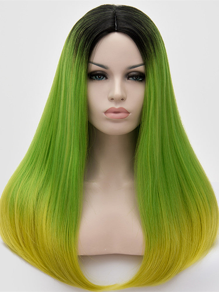 Black Root Green To Yellow Regular Wig 207