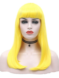 Lemon Yellow Lace Front Wig With Bang 017