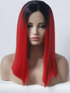 Black Root Red Bob Lace Front Wig 161