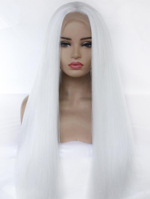 Pure White Yaki Straight Lace Front Wig 169