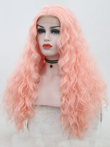 Sweet Light Pink Wavy Lace Front Wig 053
