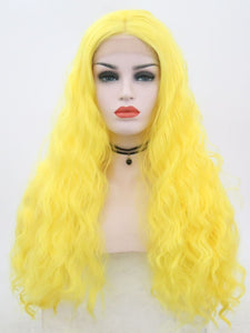 Lemon Yellow Wavy Lace Front Wig 055