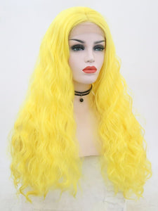 Lemon Yellow Wavy Lace Front Wig 055