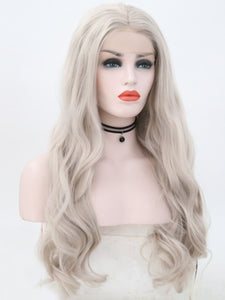 Light Gray Wavy Lace Front Wig 080