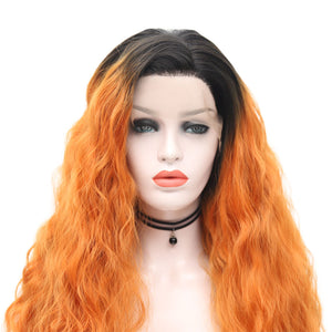 Black Root Cocoa Brown Wavy Lace Front Wig 013