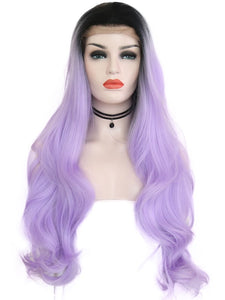 26" Rooted Pastel Violet Wavy Lace Front Wig 083