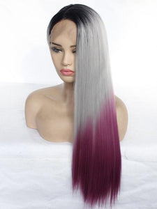 Rooted Grey To Purple Lace Front Wig 396