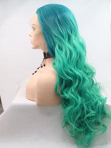 Gradient Green Wavy Lace Front Wig 341