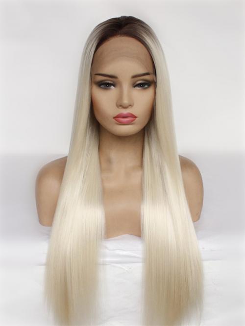 Rooted Platinum Blonde Lace Front Wig 424