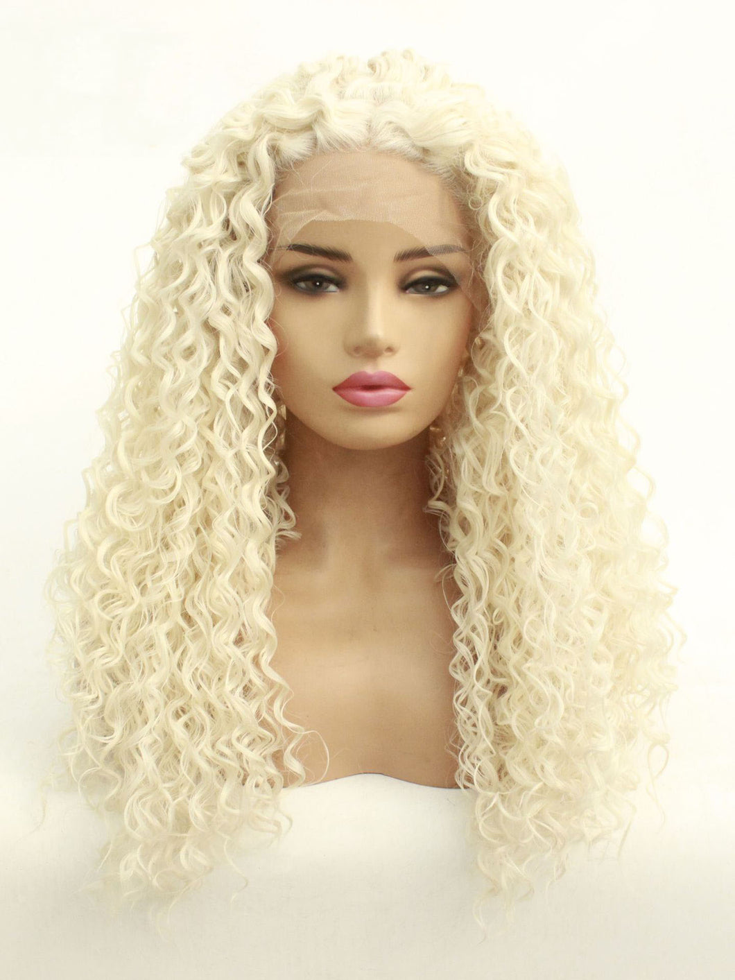 60# White Blonde Curly Lace Front Wig 425