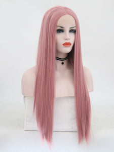 Pastel Pink Straight Lace Front Wig 044
