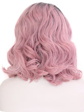 Load image into Gallery viewer, Black Root Pastel Pink Wavy Lace Front Wig 082