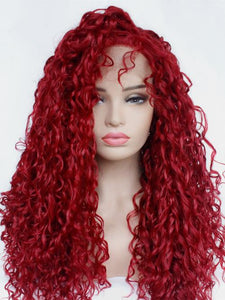 Sexy Wine Red Curly Lace Front Wig 415