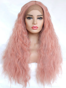 26" Smoky Pink Wavy Lace Front Wig 471