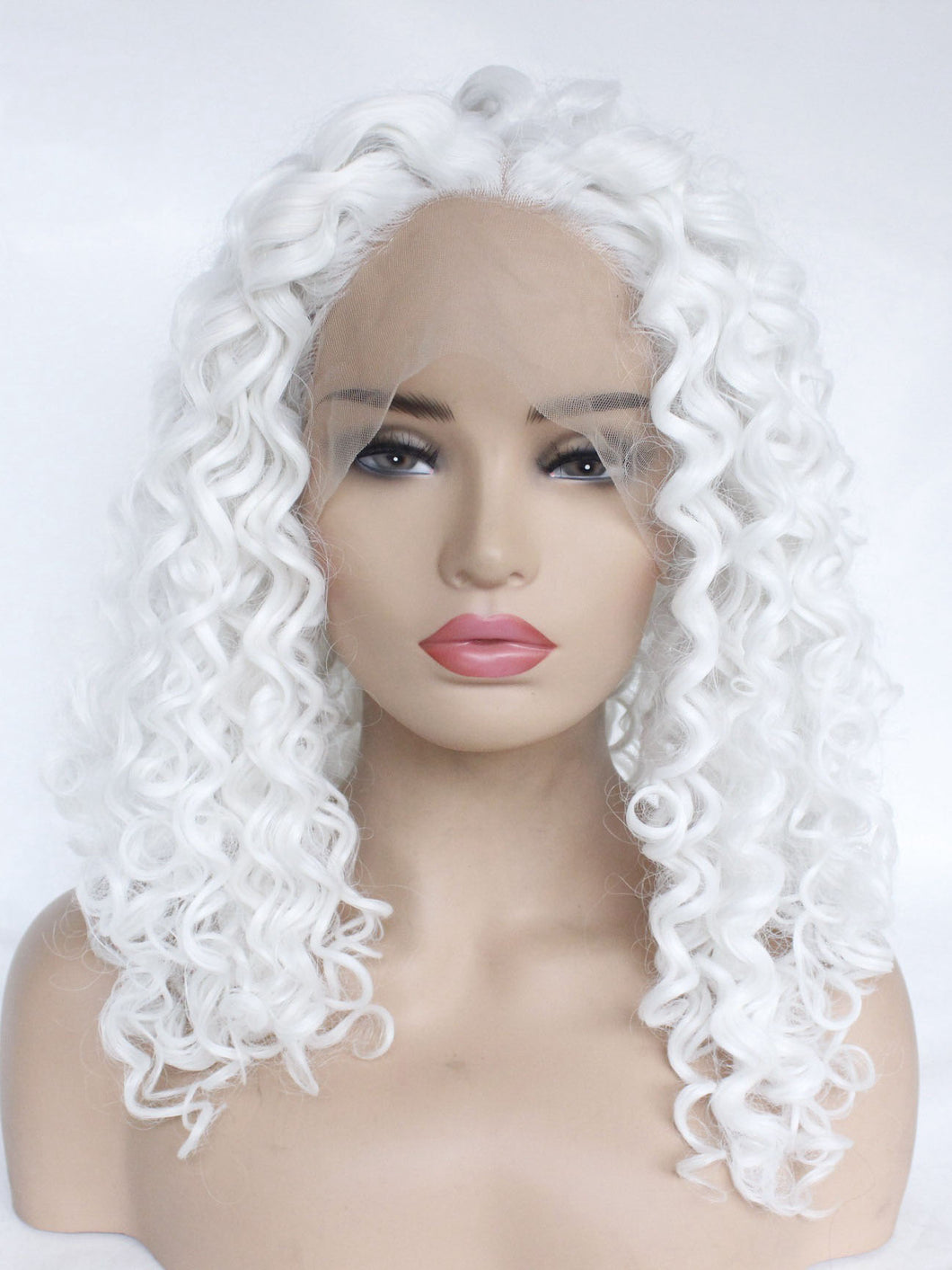 Pure White Curly Lace Front Wig 593